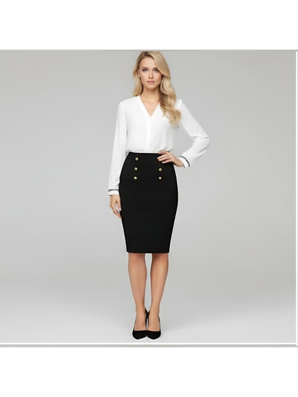 LAST ONE 🔥 Black Gold Double Button Pencil Skirt